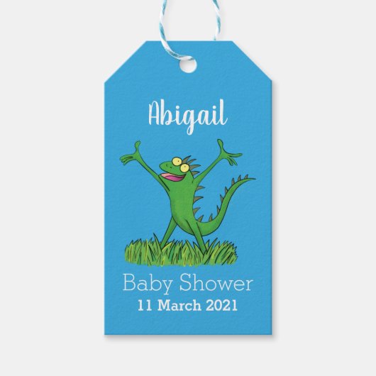 Funny green glimlach animated iguana lizard cadeaulabel (Voorkant)