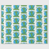 Funny green glimlach animated iguana lizard cadeaupapier (Vlak)