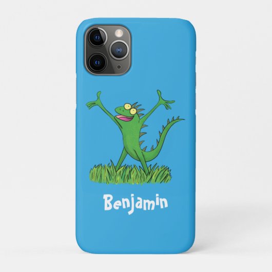 Funny green glimlach animated iguana lizard Case-Mate iPhone case (Achterkant)