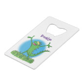 Funny green glimlach animated iguana lizard creditkaart flessenopener (Voorkant Gekanteld)