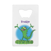 Funny green glimlach animated iguana lizard creditkaart flessenopener (Achterkant)