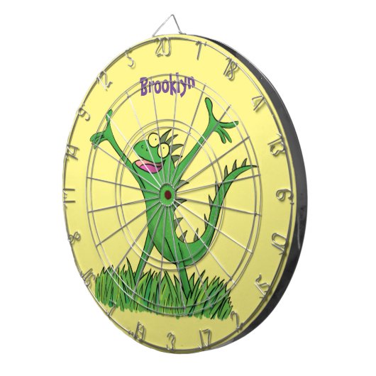 Funny green glimlach animated iguana lizard dartbord (Voorkant Rechts)