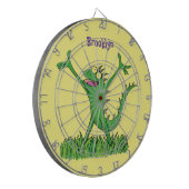 Funny green glimlach animated iguana lizard dartbord (Voorkant Links)