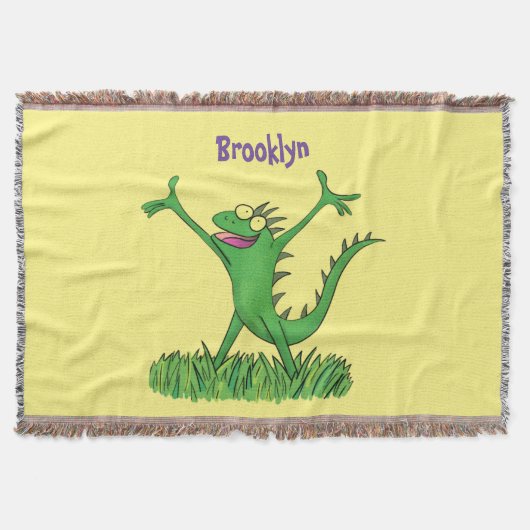 Funny green glimlach animated iguana lizard deken (Voorkant)