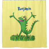 Funny green glimlach animated iguana lizard douchegordijn (Voorkant)