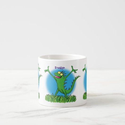 Funny green glimlach animated iguana lizard espresso kop (Voorkant)