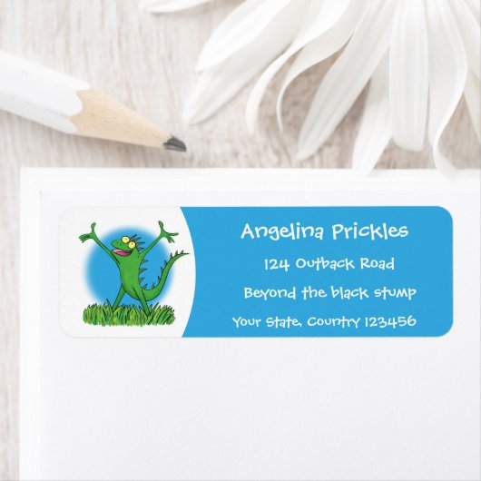 Funny green glimlach animated iguana lizard etiket (Insitu)