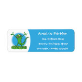 Funny green glimlach animated iguana lizard etiket (Voorkant)