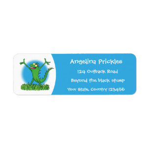Funny green glimlach animated iguana lizard etiket
