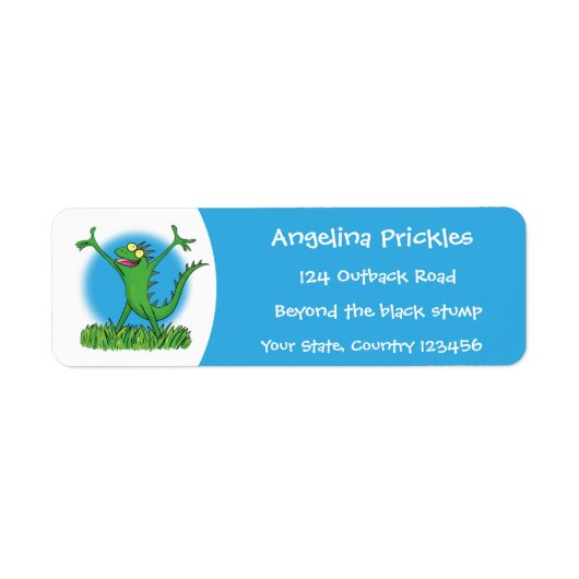 Funny green glimlach animated iguana lizard etiket (Voorkant)