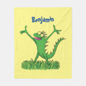 Funny green glimlach animated iguana lizard fleece deken (Voorkant)