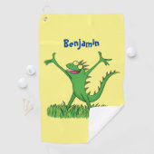 Funny green glimlach animated iguana lizard golfhanddoek (Insitu)