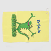 Funny green glimlach animated iguana lizard golfhanddoek (Horizontaal)
