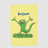 Funny green glimlach animated iguana lizard golfhanddoek (Voorkant)
