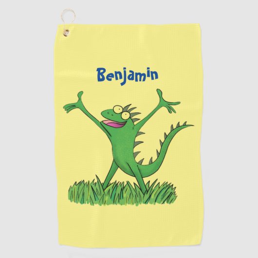 Funny green glimlach animated iguana lizard golfhanddoek (Voorkant)