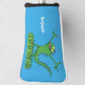 Funny green glimlach animated iguana lizard golfheadcover (Draai 90)