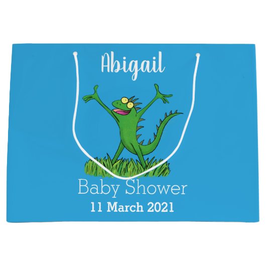 Funny green glimlach animated iguana lizard groot cadeauzakje (Voorkant)