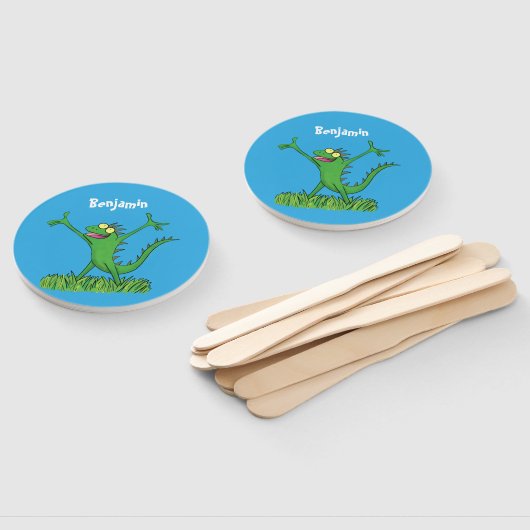 Funny green glimlach animated iguana lizard handwaaier (Niet-gemonteerd)