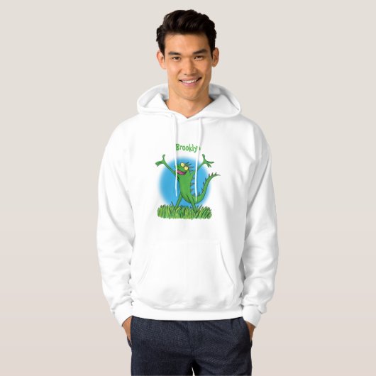 Funny green glimlach animated iguana lizard hoodie (Voorkant volledig)