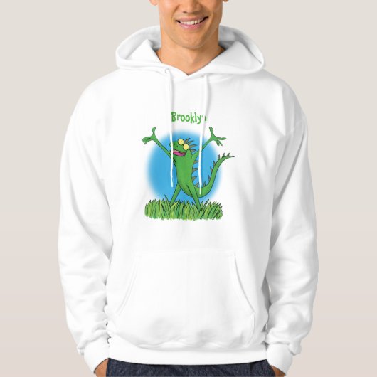 Funny green glimlach animated iguana lizard hoodie (Voorkant)