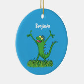 Funny green glimlach animated iguana lizard keramisch ornament (Rechts)