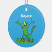 Funny green glimlach animated iguana lizard keramisch ornament (Links)