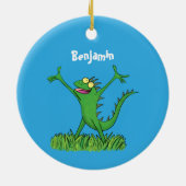 Funny green glimlach animated iguana lizard keramisch ornament (Achterkant)