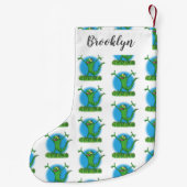 Funny green glimlach animated iguana lizard kleine kerstsok (Achterkant)