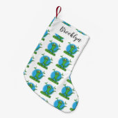 Funny green glimlach animated iguana lizard kleine kerstsok (Voorkant (Hangend))