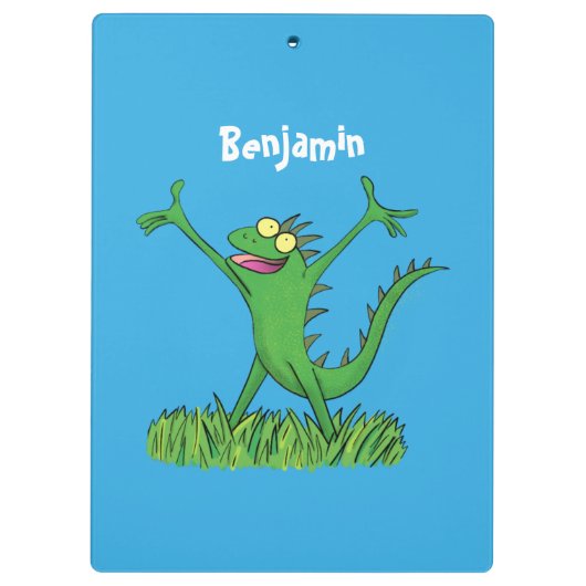 Funny green glimlach animated iguana lizard klembord (Achterkant)