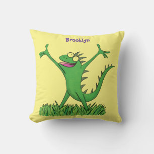 Funny green glimlach animated iguana lizard  kussen
