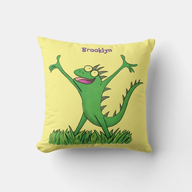 Funny green glimlach animated iguana lizard kussen (Voorkant)