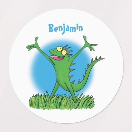 Funny green glimlach animated iguana lizard labels (Design 2)