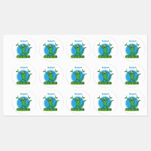 Funny green glimlach animated iguana lizard labels (Vel)