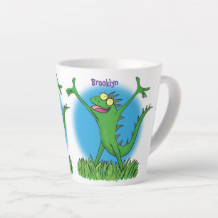 Funny green glimlach animated iguana lizard latte mok
