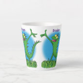Funny green glimlach animated iguana lizard latte mok (Voorkant)