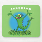 Funny green glimlach animated iguana lizard muismat (Voorkant)