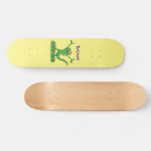 Funny green glimlach animated iguana lizard persoonlijk skateboard (Horizontaal)