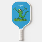 Funny green glimlach animated iguana lizard pickleball paddle (Achterkant)