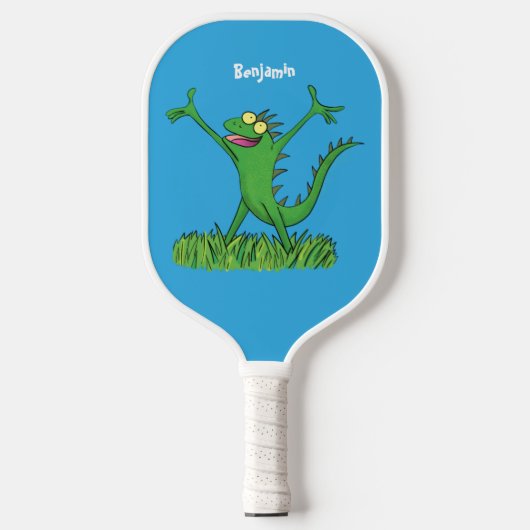 Funny green glimlach animated iguana lizard pickleball paddle (Voorkant)