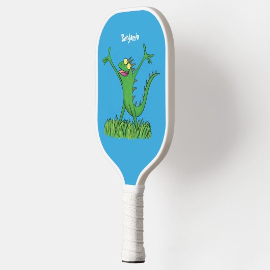 Funny green glimlach animated iguana lizard pickleball paddle (Links)