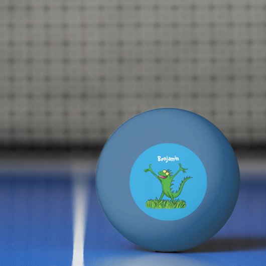 Funny green glimlach animated iguana lizard pingpongbal (Net)
