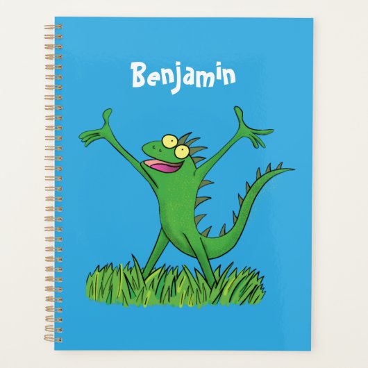 Funny green glimlach animated iguana lizard planner (Voorkant)
