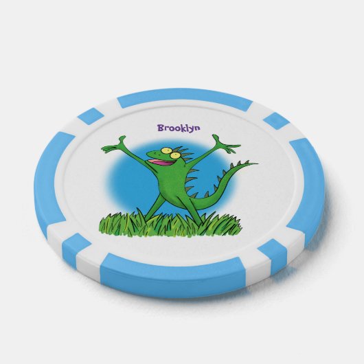 Funny green glimlach animated iguana lizard poker chips (Enkel)