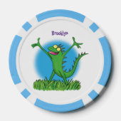 Funny green glimlach animated iguana lizard poker chips (Achterkant)