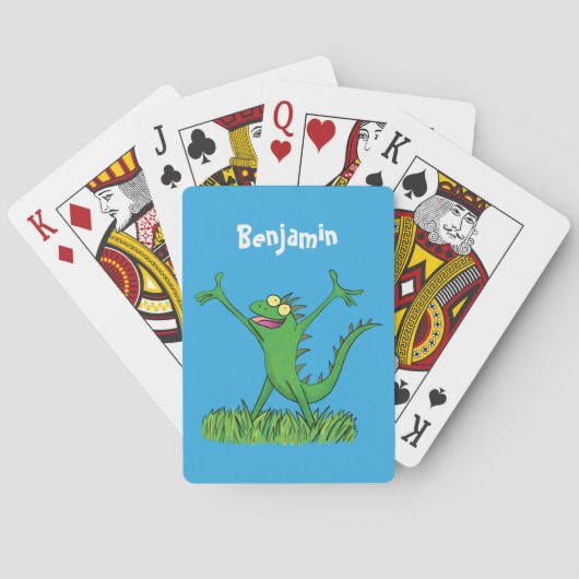 Funny green glimlach animated iguana lizard pokerkaarten (Achterkant)