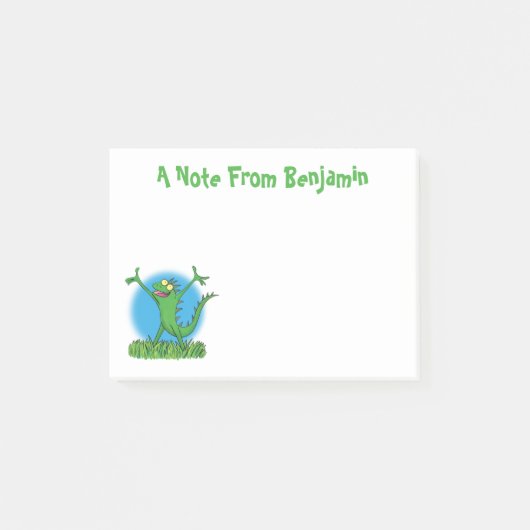 Funny green glimlach animated iguana lizard post-it® notes (Voorkant)