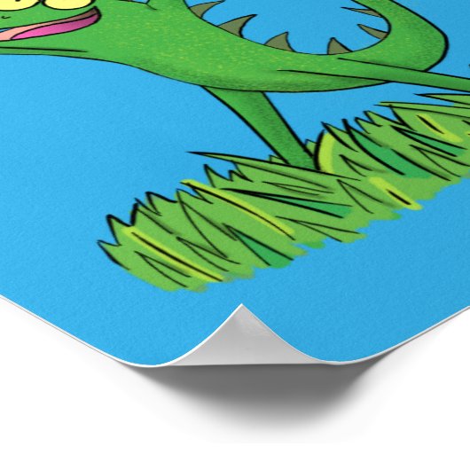 Funny green glimlach animated iguana lizard poster (Hoek)