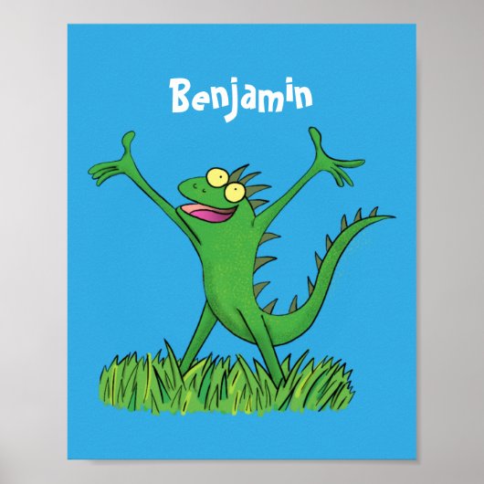 Funny green glimlach animated iguana lizard poster (Voorkant)