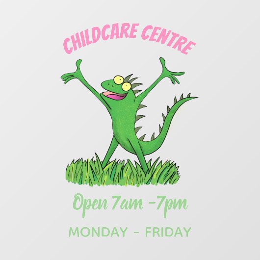 Funny green glimlach animated iguana lizard raamsticker (Vel)